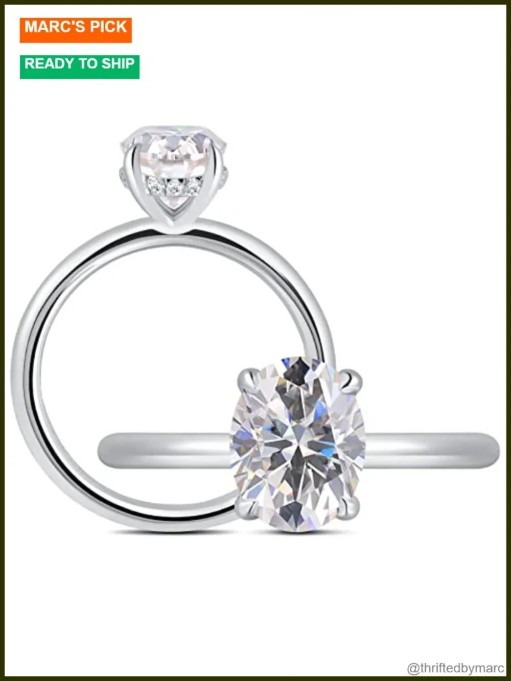 Oval Moissanite Engagement Ring 925 Sterling Silver Solitaire Wedding Band
